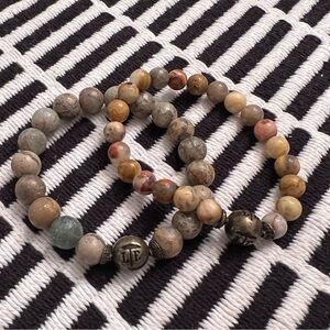 2 Lenny & Eva Beaded Stretch Bracelets in Neutral Tones